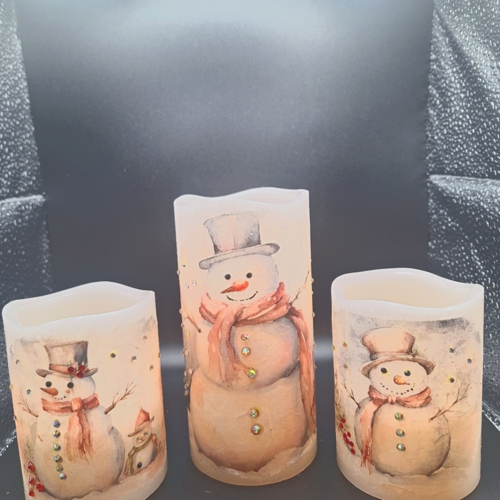Handmade Jeweled Snoman Candles